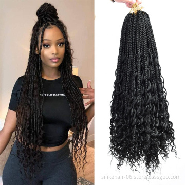 Goddess Messy Goddess Bohemian Box braids  Crochet Hair Bohemian Hair With Curls 18inch Boho Braided Synthetic Hair Extension